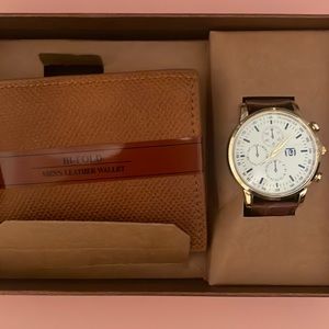 Bi-Fold Leather Wallet & Analog Quartz Watch ( minimalist)